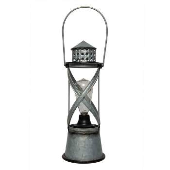 Indoor/Outdoor Metal Vintage Lantern with LED Lights Silver - Alpine Corporation