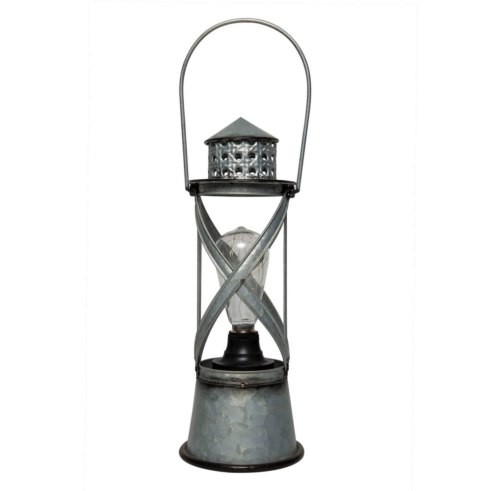 Photos - Figurine / Candlestick Indoor/Outdoor Metal Vintage Lantern with LED Lights Silver - Alpine Corpo