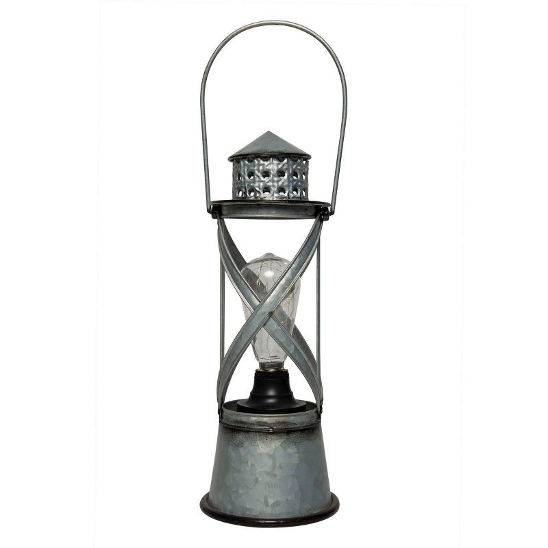 Indoor/Outdoor Metal Vintage Lantern with LED Lights Silver - Alpine Corporation, 1 of 5