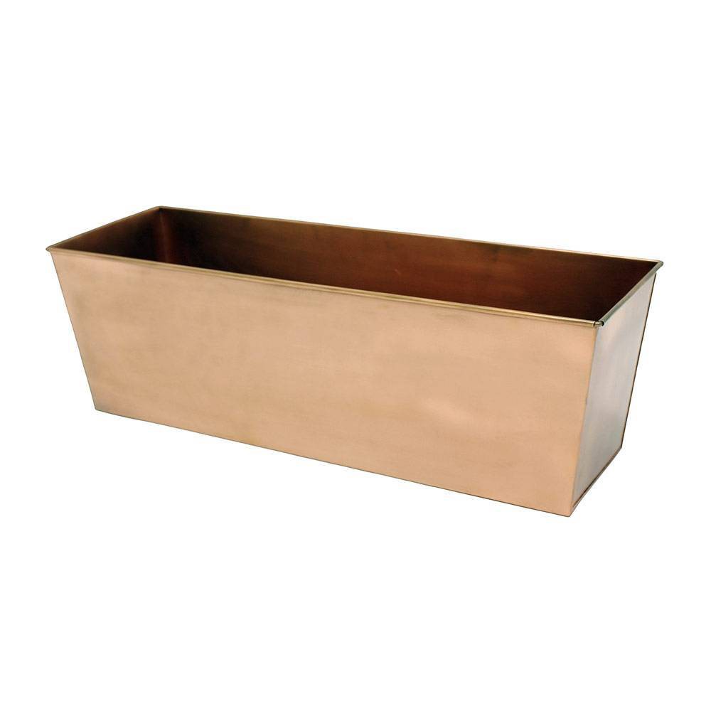 Medium Galvanized Metal Rectangular Planter Box Copper - ACHLA Designs Available in two sizes, these rectangular flower boxes have a rolled edge and a simple classic style. Made from Galvanized Steel with Copper Plating, these planting containers will add curb appeal. Use them to create a lush container garden or urban balcony oasis. Plain Copper Flower Boxes will develop warm natural patina over time that is a perfect complement to green foliage. Smallest pairs with Posy Flower Box Bracket (VFB-02), Twist Flower Box Bracket (B-06), Handrail Bracket (BGK-13/14) Wall-Mounted Bracket (SFB-02) or Clamp-On Bracket (SFB-02C and Large pairs with Scrolls Bracket (B-32), Wall-Mounted Bracket (SFB-03) or Clamp-On Bracket (SFB-03C) Color: One Color.