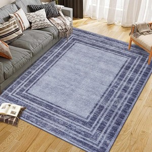 Washable Runner Rugs - Non-Slip Low Pile, Modern Bordered for Hallway, Entryway, Bathroom & Kitchen - Stain Resistant Carpet Mat - 1 of 4