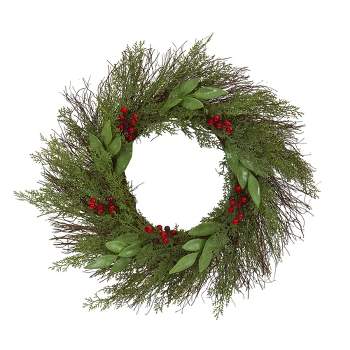 Nearly Natural 20” Cedar and Ruscus with Berries Artificial Wreath