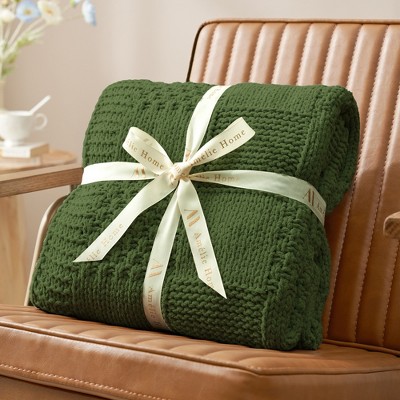 Amelie Home Chenille Knit Throw Blanket – Soft Checkered Texture for Sofa, Bed, and Living Room