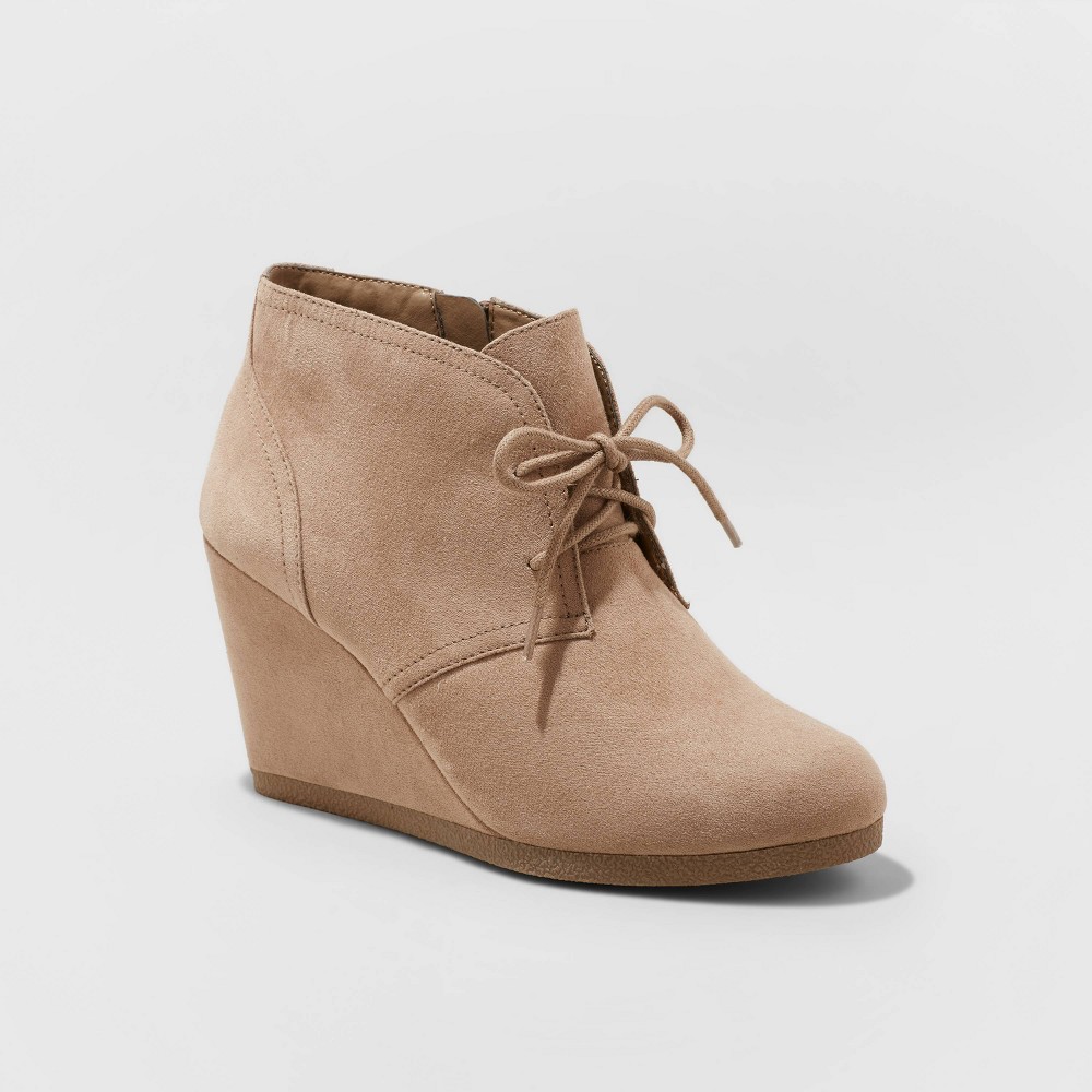 Women's Bessie Microsuede Wide Width Wedge Bootie - Universal Thread Taupe 8W, Brown was $32.99 now $18.14 (45.0% off)