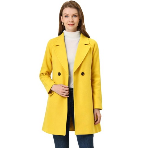 INSPIRE CHIC Women's Notched Lapel Double Breasted Raglan Sleeve Winter Coat Small Yellow