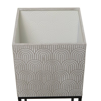 Light Gray Metal Square Planter Set with Stands