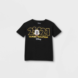 Kids' Disney Mickey Mouse 'Family Vacation 2021' Short Sleeve Graphic T-Shirt - Black - 1 of 2