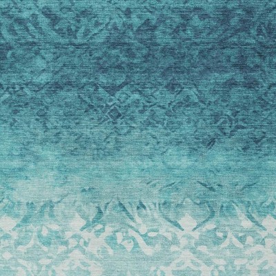 HomeRoots 3' X 5' Teal Blue And Ivory Damask Washable Indoor Outdoor Area Rug