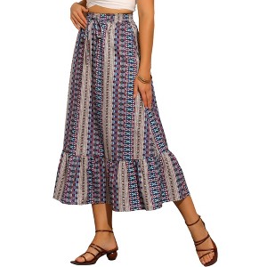 INSPIRE CHIC Women's Summer Boho Elastic High Waist A-Line Spring Printed Midi Skirt - 1 of 4
