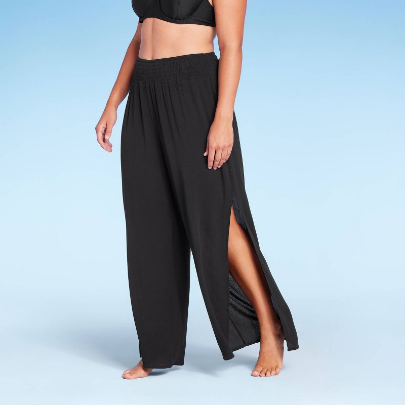 Women's Smocked Waist Side Slit Cover Up Pants - Kona Sol™, 3 of 11