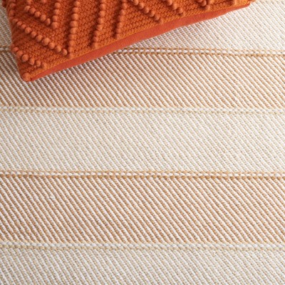 Beige and Gold Striped Wool Flat Woven Runner Rug