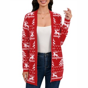 Coolmee Women's Open Front Long Sleeve Cardigan Sweaters Ugly Christmas Outerwear Coats Fall Fashion Clothes - 1 of 4