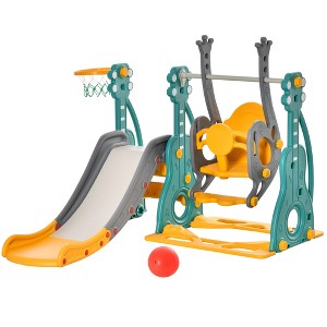 Qaba 4-in-1 Toddler Swing and Slide Set with Basketball Hoop and Adjustable Seat Height, Kids Play Climber Slide Playset, Ages 1.5-3 - 1 of 4