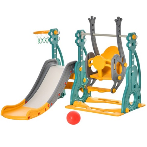 3 in 1 Climber Sliding Playset w/Basketball Hoop Toddler Climber And Swing Set 