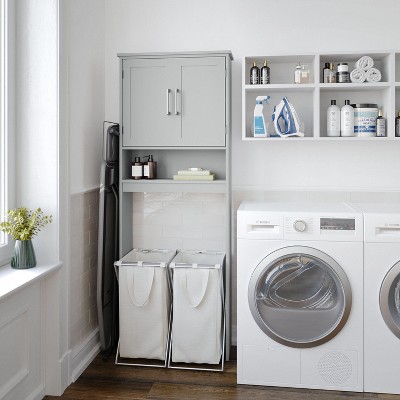 Gray Engineered Wood Over-the-Toilet Storage Cabinet with Adjustable Shelves