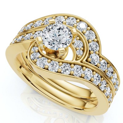 Pompeii3 1Ct TW Diamond Engagement Wedding Ring Set 14k or Platinum Gold Lab Created