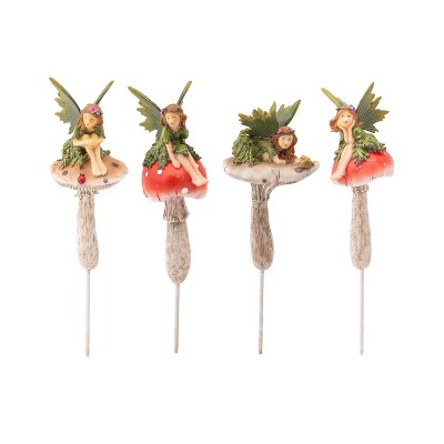 Evergreen Fairy On Mushrooms Garden Stakes