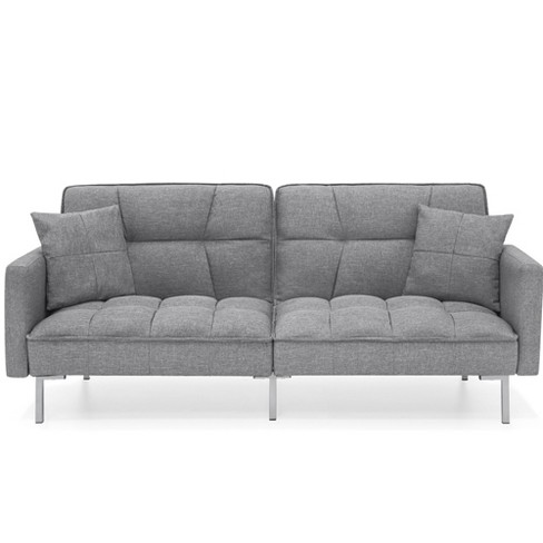Best Choice Products Convertible Living Fabric Tufted Futon Sofa W/ 2 Pillows - Dark Gray : Target