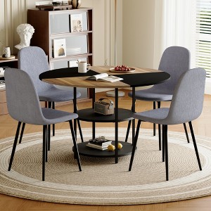 KTMBDW 5-Piece Dining Table Set, 47" Splicing Circular Kitchen Table with 2-Layer Storage and 4 Dining Chair, Modern Dining Room Table - 1 of 4