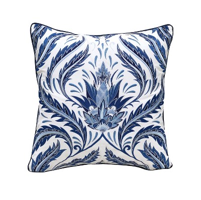 RightSide Designs Indigo Series Morris Thistle Embroidered Indoor/Outdoor Accent Throw Pillow