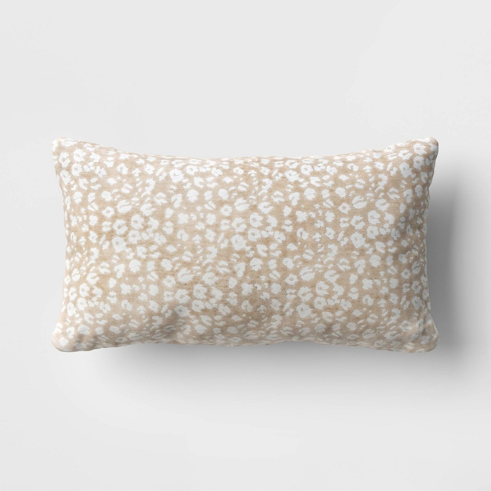 Photos - Pillow Velvet Jacquard Cheetah Lumbar Throw  Beige - Threshold™