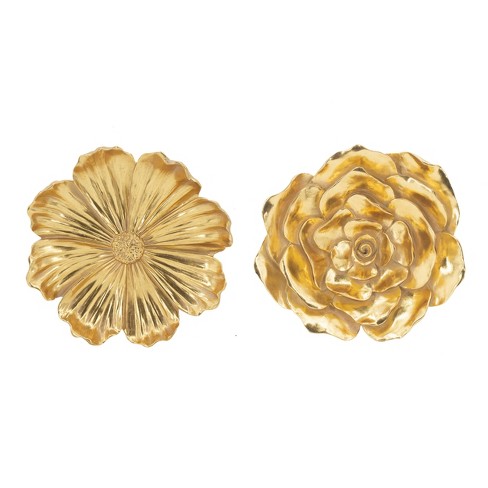 Set of 2 Floral Wall Accents Gold - A&B Home: Resin Botanical Art, Modern Decor with Hanging Loops - image 1 of 4