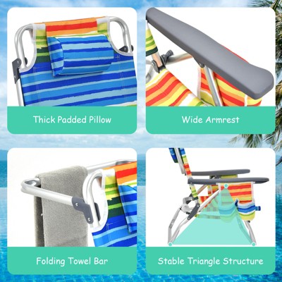 Colorful Striped Aluminum Folding Beach Chairs with Arms