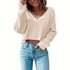 Zeagoo Women Long Sleeve Tops Waffle Knit Shirts Fashion Cropped Top Casual V Neck T Shirts - 2 of 4