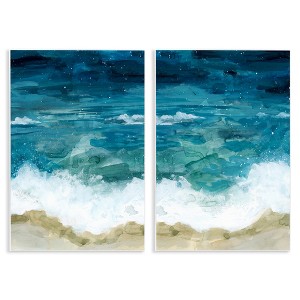 Stupell Industries Tide Crash to Shore Nautical Beach Watercolor 2pc Wall Plaque Art Set - 1 of 4