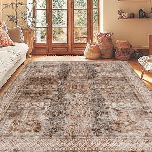 5x7ft Washable Vintage Area Rug, Thin Foldable Non-Slip Distressed Floral Carpet for Bedroom Living Room Bathroom - 1 of 4