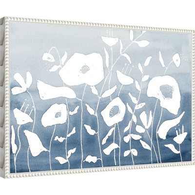 Blue and White Floral Garden Beaded Framed Canvas Wall Art