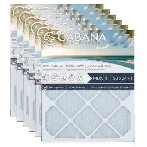 Cabana Air Filters 6 Pack Home HVAC Furnace Air Filters, Capture Unwanted Particles with Pleated Design, MERV 8, 20 x 24 x 1, White - 1 of 4