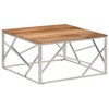 vidaXL Coffee Table Silver Stainless Steel and Solid Acacia Wood - 2 of 4