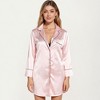 Anna-Kaci Lounge Women's Satin Button-Front Sleep Shirt with Contrast Piping Trim and Relaxed Long Sleeve Silhouette - 2 of 4