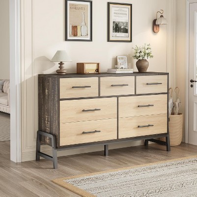 black cabinet with natural wood drawer surface