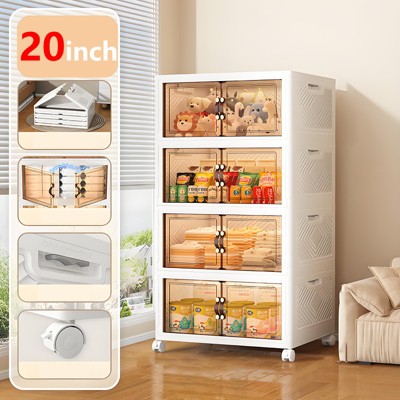Musment  Storage Bins with Lids Folding Storage box with Doors and Wheels, White