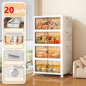 Musment  Storage Bins with Lids Folding Storage box with Doors and Wheels, White - 1 of 4