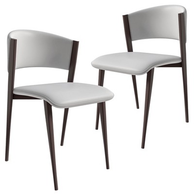 LeisureMod Upholstered Dining Chair in Leather with Iron Legs Aspen Series Set of 2
