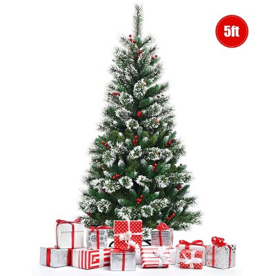 Tangkula 5ft Unlit Snow Flocked Artificial Christmas Tree Hinged Pine ...