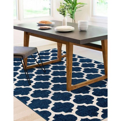 Elegant Dark Blue Trellis 4' x 6' Synthetic Easy-Care Area Rug
