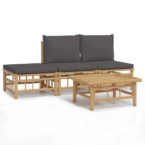 vidaXL 4-Piece Bamboo Patio Lounge Set with Comfortable Dark Grey Cushions - Durable Outdoor Furniture - Includes Strong Table for Meals and Decor - 1 of 4