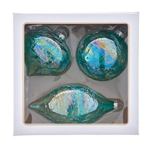 Kurt Adler 80MM Glass Iridescent Green Onion, Ball and Finial 3-Piece Ornament Set - 1 of 4