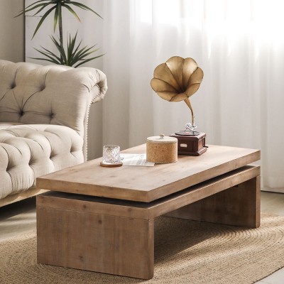 Modern 47''W 2-Tiered Rustic MDF Wood Coffee Table,Rectangle Wooden Tabletop Coffee Table,Office Living Room Tea Side Table-Coolbibila