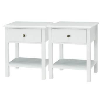 Tangkula 2PC End Table Nightstand w/Drawer & Shelf Bedroom Living Room Furniture Brown/Black/White