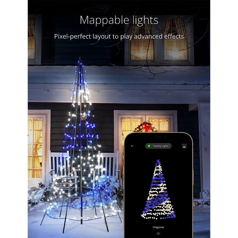 Twinkly Light Tree  App-Controlled Flag-Pole Christmas Tree - Black Wire. Pole Included. Outdoor Smart Christmas Lighting Decoration, 4 of 8