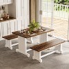Tribesigns 47" Dining Table Set for 4, 3-Piece Kitchen Room Table with 2 Benches, for Small Space, Home Living Room, White & Rustic Brown - 3 of 4