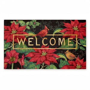 Stupell Industries Seasonal Poinsettia Welcome Printed Outdoor Door Mat, design by Tim Coffey, 18"x30" - 1 of 4