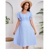 Women's Maternity Square Neck Smocked Dress Summer Short Sleeve Casual Flowy Midi Dress Photoshoot Baby Shower - 2 of 4