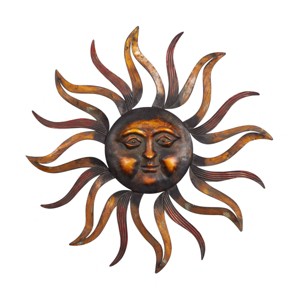 Metal Sunburst Wall Decor with Distressed Copper Like Finish Brass - Olivia & May: Iron Artwork, Vertical Orientation, Rustic Style - 1 of 4