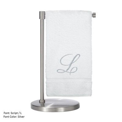 BC BARE COTTON Monogrammed Bath Towel, Personalized Gift, 27 x 54 inches - Set of 2 - White - Silver Script